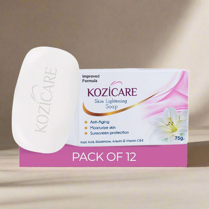 Kozicare Skin Lightening Soap - Pack of 12 | Enriched with Kojic Acid & Vitamin C Sabun Soap | Anti-Aging & Sun Protection | Glowing Skin | Moisturizing Bath Soap for Men & Women