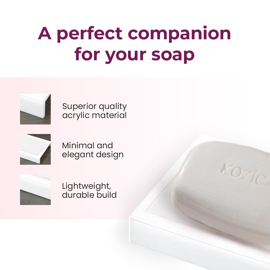 Kozicare Skin Lightening Soap (Pack of 3) with Acrylic Floor Soap Holder | Soap combo pack offer | Bathroom accessories- Infused with Kojic Acid, Arbutin, Vitamins C & E, and Glutathione