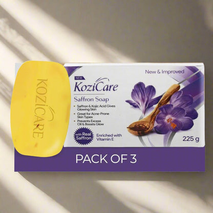 Kozicare Saffron Soap | Skin Brightening & Dark Spot Remover | Real Saffron, Olive Oil, and Kojic Acid Formula | For Face & Body | Smooth, Acne, Scars, Uneven Skin Tone -75gm (Pack of 3)