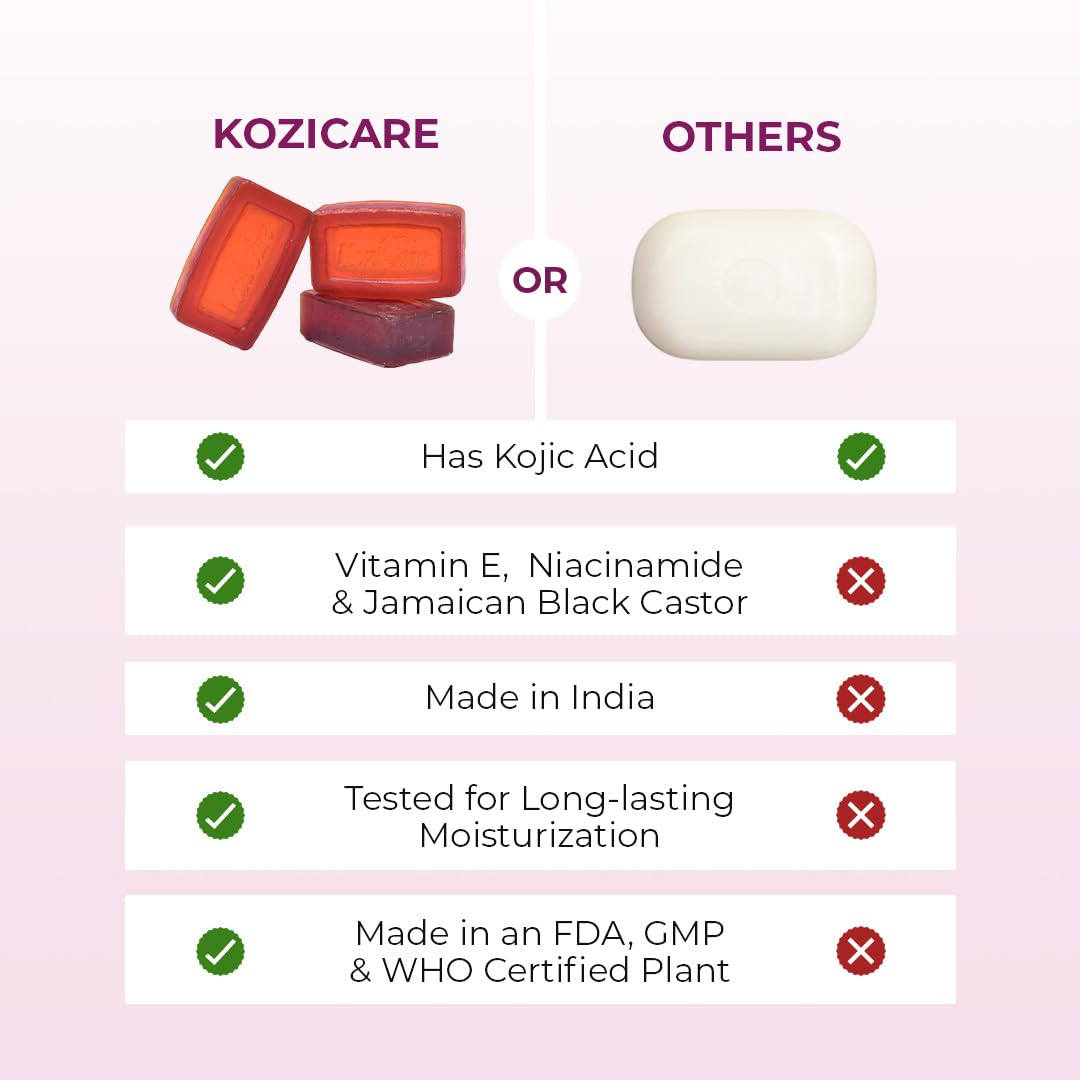 Kozicare Glycerin Soap | Kojic acid skin whitening soap - Pack of 3 | With goodness of Black Castor| Bath Soap for Healthy, Radiant Complexion | Both for Men & Women