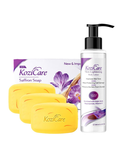 Kozicare Skin Whitening Soap | 3 Saffron Soaps & 1 Saffron Body Lotion for Summer | Soaps for Bath | Kojic Acid Soap | Bath Soap Combo Offers | Shop Bath Soap & Body Lotion for Women