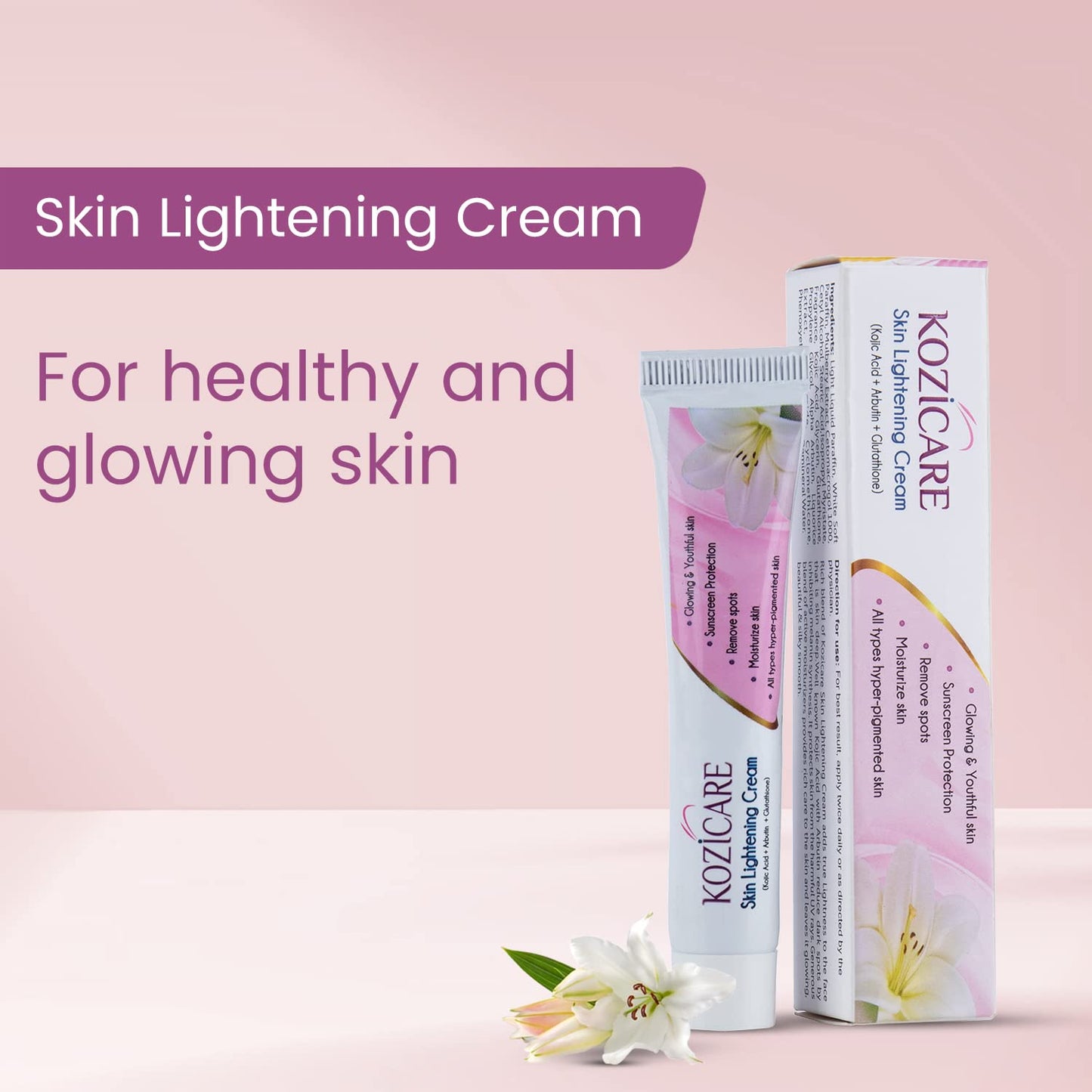 Kozicare Skin Lightening Cream - 15gm (Pack of 2)| Enriched with Kojic Acid, Alpha Arbutin, Glutathione, Niacinamide and Vitamin C | Best for Melasma, Pigmentation, Acne Scars, Dark/Age Spots