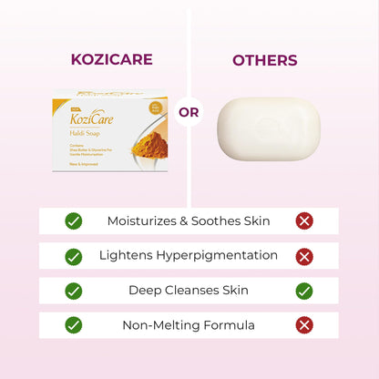 Kozicare Kojic Acid Soap & Glutathione Soap | Haldi Turmeric Face Ubtan Soap | Ghar Ka Soap | Detan Soap | Soaps for Bath | Bathing Soap | With Shea Butter & Glycerin- 75 Gm