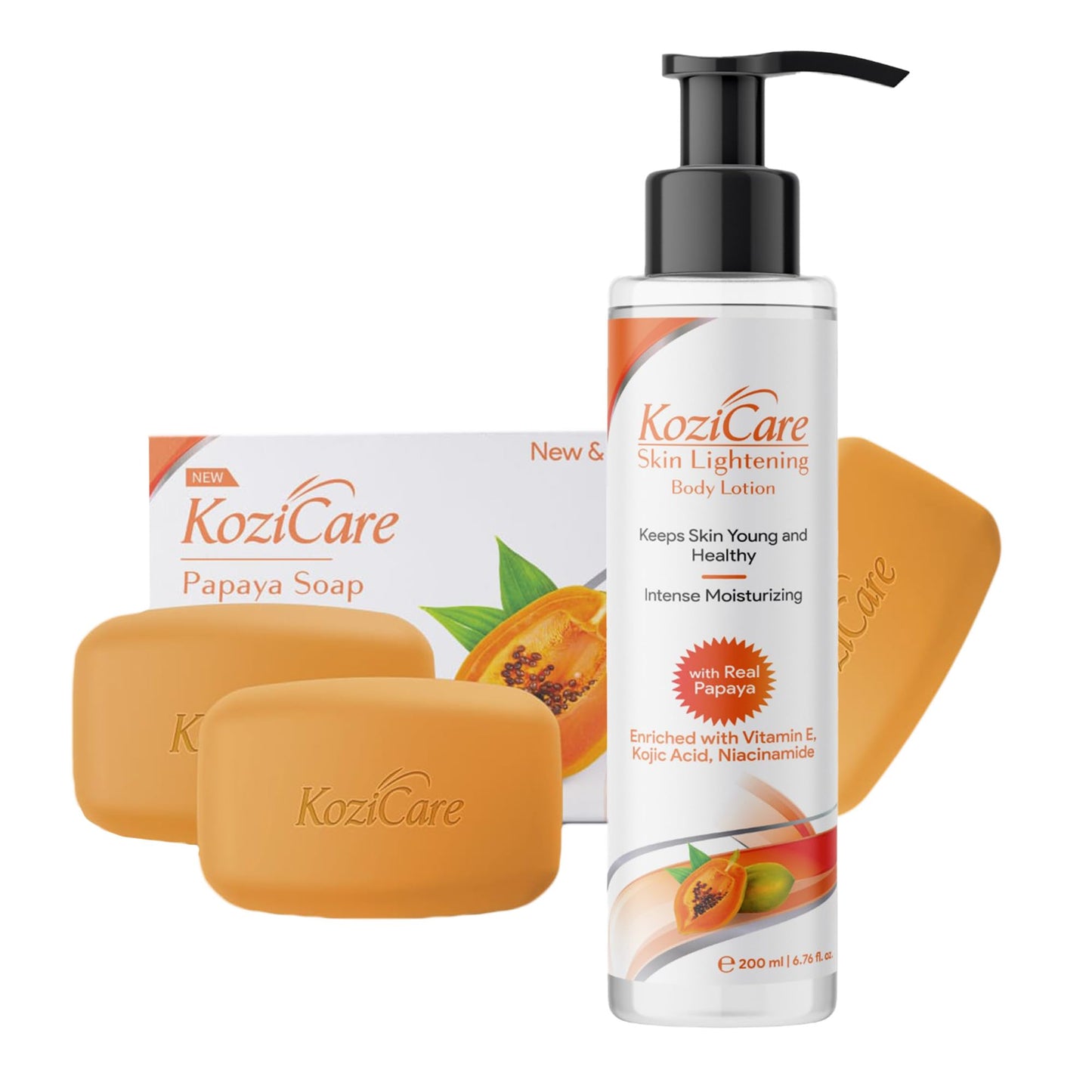 Kozicare Skin Whitening Soap | 3 Papaya Soaps & 1 Papaya Body Lotion for Summer | Soaps for Bath | Kojic Acid Soap | Bath Soap Combo Offers | Shop Bath Soap & Body Lotion for Women | Moisturizer for Body