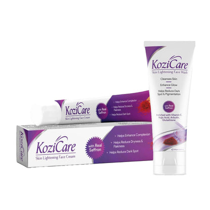 Kozicare Skin Lightening Saffron Face cream- 15gm| Daily Use Face Moisturizer for dry skin | face wash with saffron- 100ml | Acne & Tan Removal | Oily & Dry Skin |For Men & Women