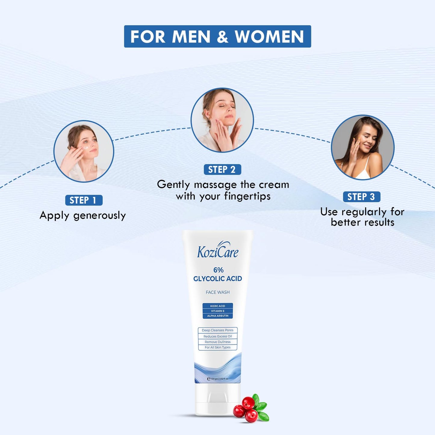 Kozicare Glycolic Acid Face Cream 6% | Anti Wrinkles & Anti-Ageing Brightening Cream | Reveal Radiant Skin | Glycolic Acid, Aloe Vera, & Vitamin E | Women's & Men's Face Cream - 15gm