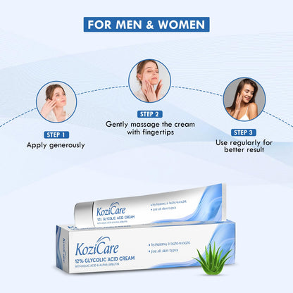 Kozicare Glycolic Acid Face Cream 12% | Anti Wrinkles & Anti Ageing | Daily Moisturizer And Skin Brightener | Brightening Skin Cream For Women & Men | For All Skin Type- 15gm