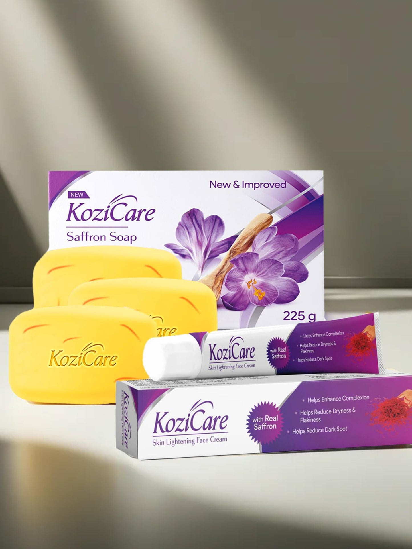 Kozicare 3 Skin Whitening Soap with Saffron & 1 Kojic Acid Cream | Soaps for Bath | Body Tan Removal Soap | Face Moisturizer for Women | Bath Soap Combo Offers | TFM Grade 1 Bathing Soaps