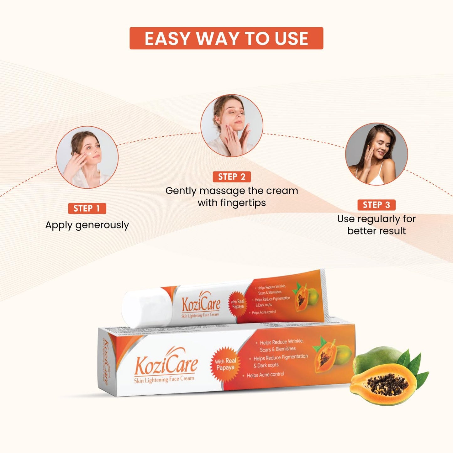 Pack of 2: Papaya Face Cream with Kojic Acid & Niacinamide | Lightweight & Non-Greasy | 15 g Each