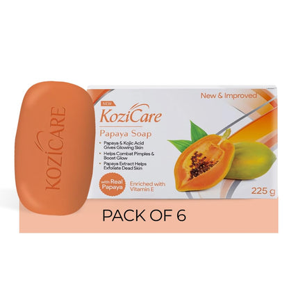 Kozicare Papaya Soap | Dark Spot Remover & Glowing Skin | Kojic Acid, Olive Oil & Papaya Extract | Moisturizing for Face & Body | Natural Brightening Papaya Soap for Men & Women – 75gm (Pack of 6)