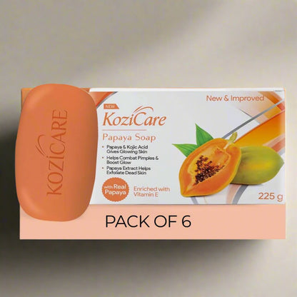 Kozicare Papaya Soap | Dark Spot Remover & Glowing Skin | Kojic Acid, Olive Oil & Papaya Extract - Pack of 6 | Moisturizing for Face & Body | Natural Brightening Papaya Soap for Men & Women