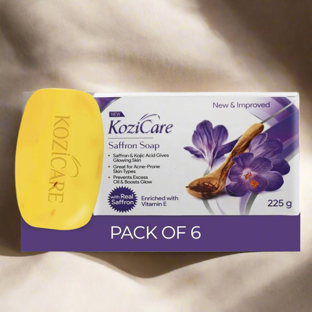 Kozicare Saffron Soap | Skin Brightening & Dark Spot Remover | Real Saffron, Olive Oil, and Kojic Acid Formula - Pack of 6 | For Face & Body | Smooth, Acne, Scars, Uneven Skin Tone