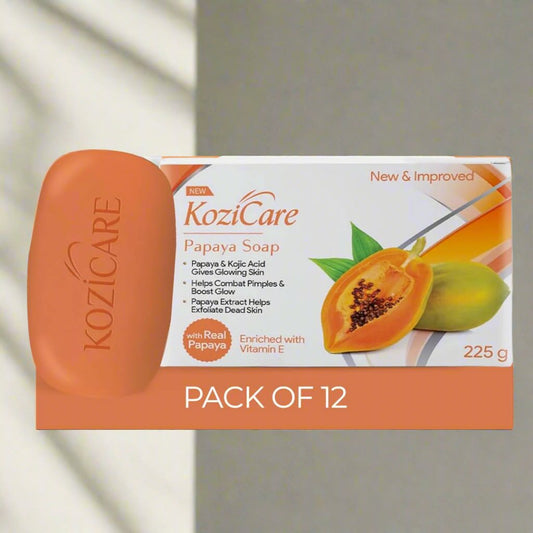 Kozicare Papaya Soap | Dark Spot Remover & Glowing Skin | Kojic Acid, Olive Oil & Papaya Extract | Moisturizing for Face & Body | Natural Brightening Papaya Soap for Men & Women – 75gm (Pack of 12)