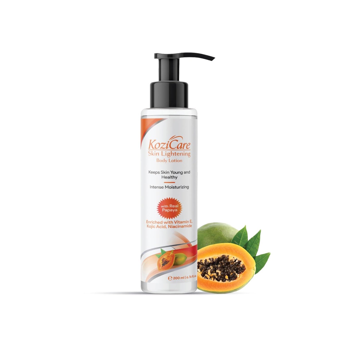 Kozicare Papaya Lightening/Brightening Body Lotion with Papaya, Kojic Acid, Vitamin E, Shea Butter, Niacinamide| Deeply Hydrates and Brightens Skin| For All Skin Types – 200ml