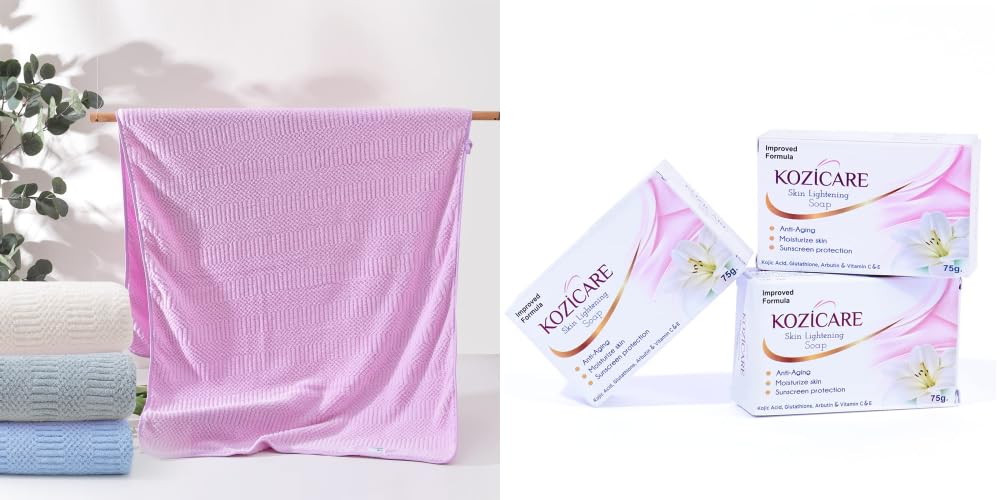 Kozicare Skin Lightening Soap (pack of 3) and Microfiber Bath Towel Set for Daily Skincare | Soap combo pack offer | Bathroom accessories | bath towel and soaps for men and women