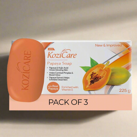 Kozicare Papaya Soap | Dark Spot Remover & Glowing Skin | Kojic Acid, Olive Oil & Papaya Extract | Moisturizing for Face & Body | Natural Brightening Papaya Soap for Men & Women – 75gm (Pack of 3)