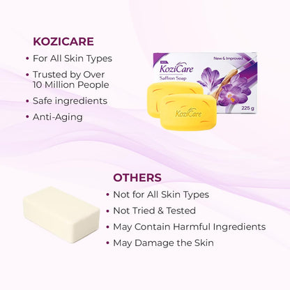 Kozicare Saffron Soap | Skin Brightening & Dark Spot Remover | Real Saffron, Olive Oil, and Kojic Acid Formula - Pack of 6 | For Face & Body | Smooth, Acne, Scars, Uneven Skin Tone