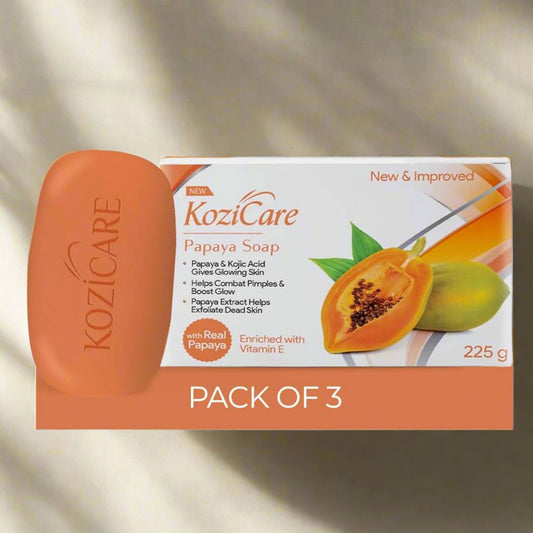 Kozicare Papaya Soap | Dark Spot Remover & Glowing Skin | Kojic Acid, Olive Oil & Papaya Extract | Moisturizing for Face & Body | Natural Brightening Papaya Soap for Men & Women – 75gm (Pack of 3)