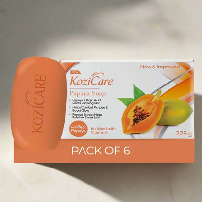 Kozicare Papaya Soap | Dark Spot Remover & Glowing Skin | Kojic Acid, Olive Oil & Papaya Extract | Moisturizing for Face & Body | Natural Brightening Papaya Soap for Men & Women – 75gm (Pack of 6)