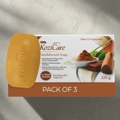 Kozicare Sandal Soap Bars | Kojic Acid Soap | Soap for Men & Women | Bathing Soaps for Natural Glowing Skin | Repairs Dull Skin | Hydrates & Leaving Softness | Bath Soap Combo Offers - Pack of 3