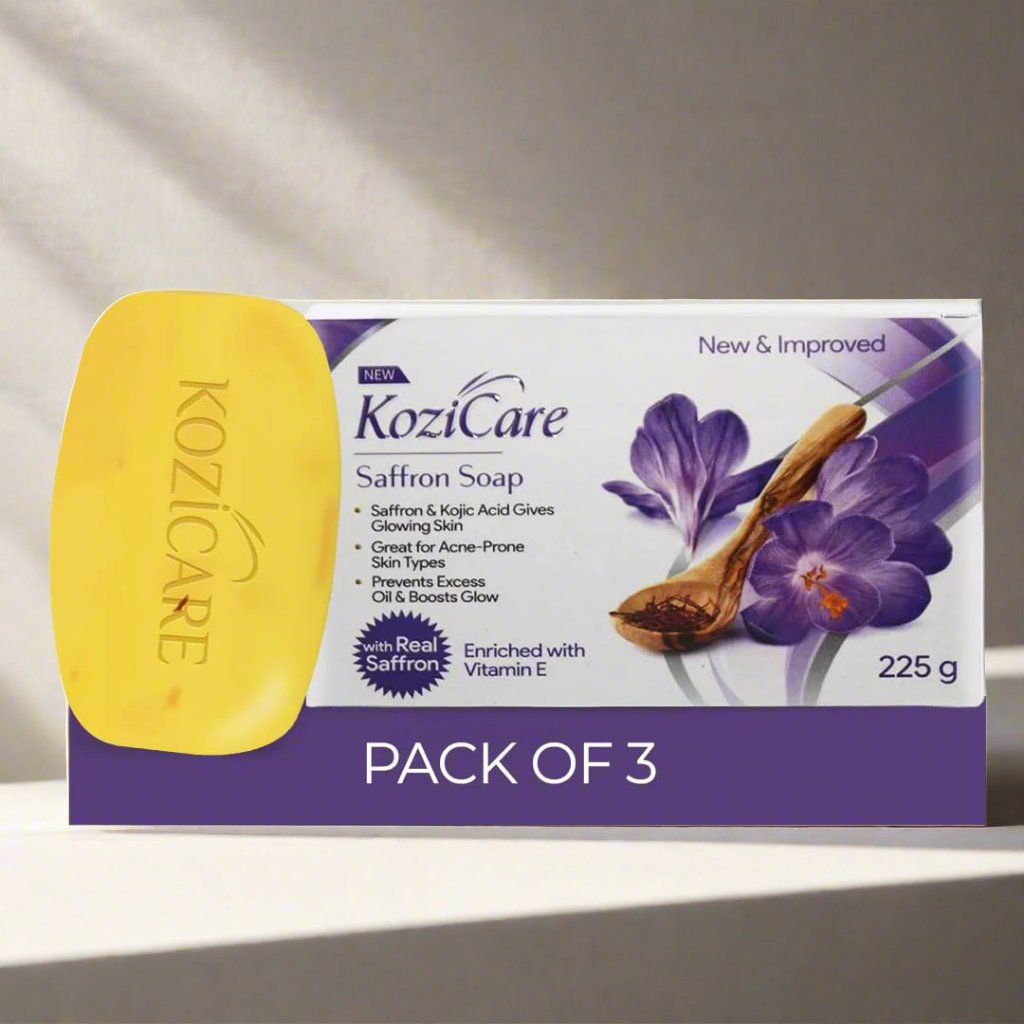 Kozicare Saffron Soap | Skin Brightening & Dark Spot Remover | Real Saffron, Olive Oil, and Kojic Acid Formula | For Face & Body | Paraben Free, No Artificial Colors & Fragrance -75gm (Pack of 3)