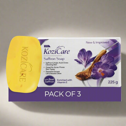 Kozicare Saffron Soap | Skin Brightening & Dark Spot Remover | Real Saffron, Olive Oil, and Kojic Acid Formula | For Face & Body | Smooth, Acne, Scars, Uneven Skin Tone -75gm (Pack of 3)