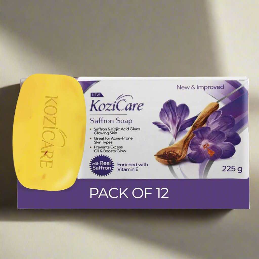 Kozicare Saffron Soap | Skin Brightening & Dark Spot Remover | Real Saffron, Olive Oil, and Kojic Acid Formula | For Face & Body | Smooth, Acne, Scars, Uneven Skin Tone | - 75gm (Pack of 12)