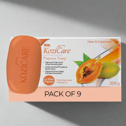 Kozicare Papaya Soap | Dark Spot Remover & Glowing Skin | Kojic Acid, Olive Oil & Papaya Extract | Moisturizing for Face & Body | Natural Brightening Papaya Soap for Men & Women – 75gm (Pack of 9)