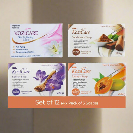 Kozicare Skin Lightening Soap Combo - Enriched with Kojic Acid, Papaya, Sandalwood, Saffron, Vitamin C, Arbutin & Glutathione| For Acne Prone