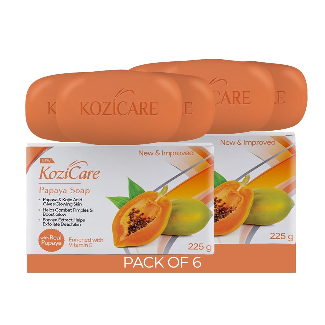 Kozicare Papaya Soap | Dark Spot Remover & Glowing Skin | Kojic Acid, Olive Oil & Papaya Extract | Moisturizing for Face & Body | Natural Brightening Papaya Soap for Men & Women – 75gm (Pack of 6)