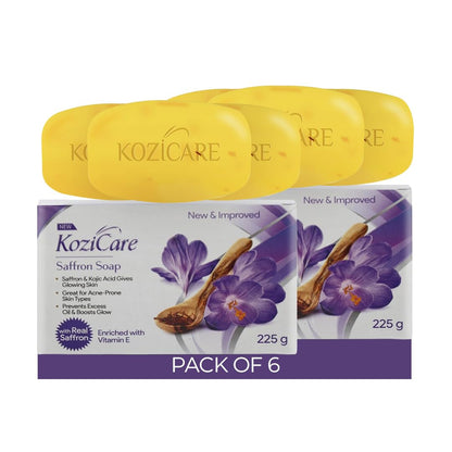 Kozicare Saffron Soap | Skin Brightening & Dark Spot Remover | Real Saffron, Olive Oil, and Kojic Acid Formula | For Face & Body | Smooth, Acne, Scars, Uneven Skin Tone | -75gm (Pack of 6)