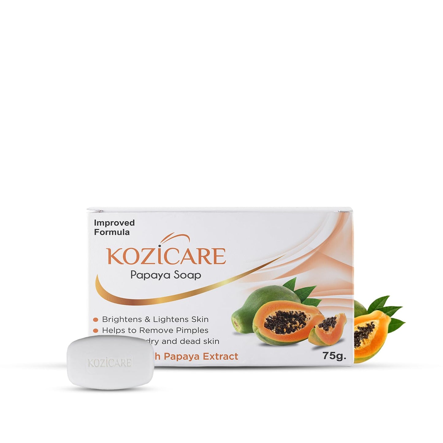 Kozicare Papaya Soap | Dark Spot Remover & Glowing Skin | Kojic Acid, Olive Oil & Papaya Extract | Moisturizing for Face & Body | Natural Brightening Papaya Soap for Men & Women – 75gm (Pack of 6)