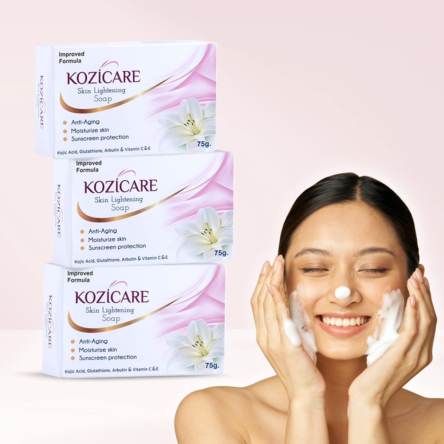 Kozicare Skin Lightening Facial Kit | 3 Soap + 1 Cream Pack | For Lightening & Brightening Skin | Contains Goodness of Kojic Acid, Arbutin, Glutathione