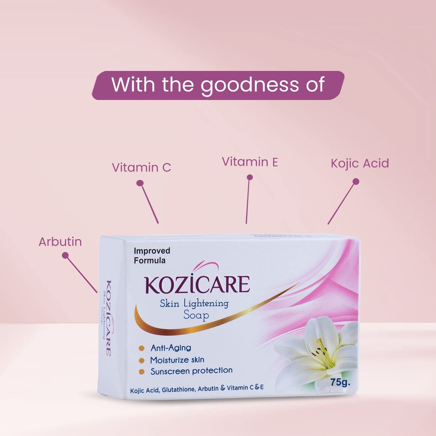 Kozicare Skin Lightening Soap - Pack of 6 | Enriched with Kojic Acid & Vitamin C Sabun Soap | Anti-Aging & Sun Protection | Glowing Skin | Moisturizing Bath Soap for Men & Women