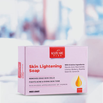 Kozicare Plus Skin Lightening Soap with Kojic Acid 2.5%, Glutathione 1%, Arbutin 1.5%, Vitamin C 2%, Vitamin E, Vitamin A, Licorice 2%, Glycolic Acid 3%, Rosehip Oil, Niacinamide 1% - 75gm (Pack of 9)