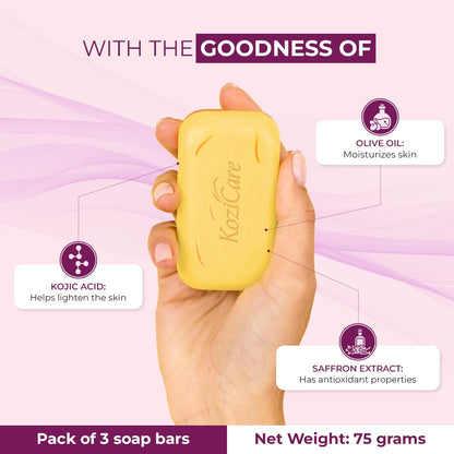 Kozicare Saffron Soap | Skin Brightening & Dark Spot Remover | Real Saffron, Olive Oil, and Kojic Acid Formula - Pack of 6 | For Face & Body | Smooth, Acne, Scars, Uneven Skin Tone