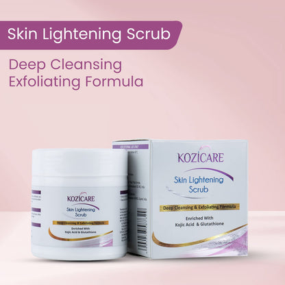 Kozicare Skin Lightening Scrub for Deep Cleansing & Exfoliating Formula | Enriched with 2% Kojic acid, 1% Glutathione| Helps in Cleaning Impurities, Cleanses Dirt, Blackheads - 100gm (Pack of 3)