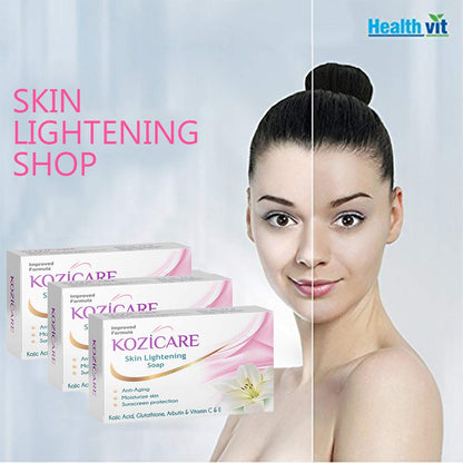 Kozicare Skin Lightening Facial Kit | 3 Soap + 1 Cream Pack | For Lightening & Brightening Skin | Contains Goodness of Kojic Acid, Arbutin, Glutathione