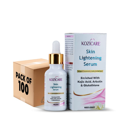 Kozicare Skin Lightening Serum Enriched With Kojic Acid, Arbutin and Glutathione | Maximum Strength Brightening for Face, Neck & Body – Dark Spots, Hyperpigmentation - 30ml (Pack of 100)