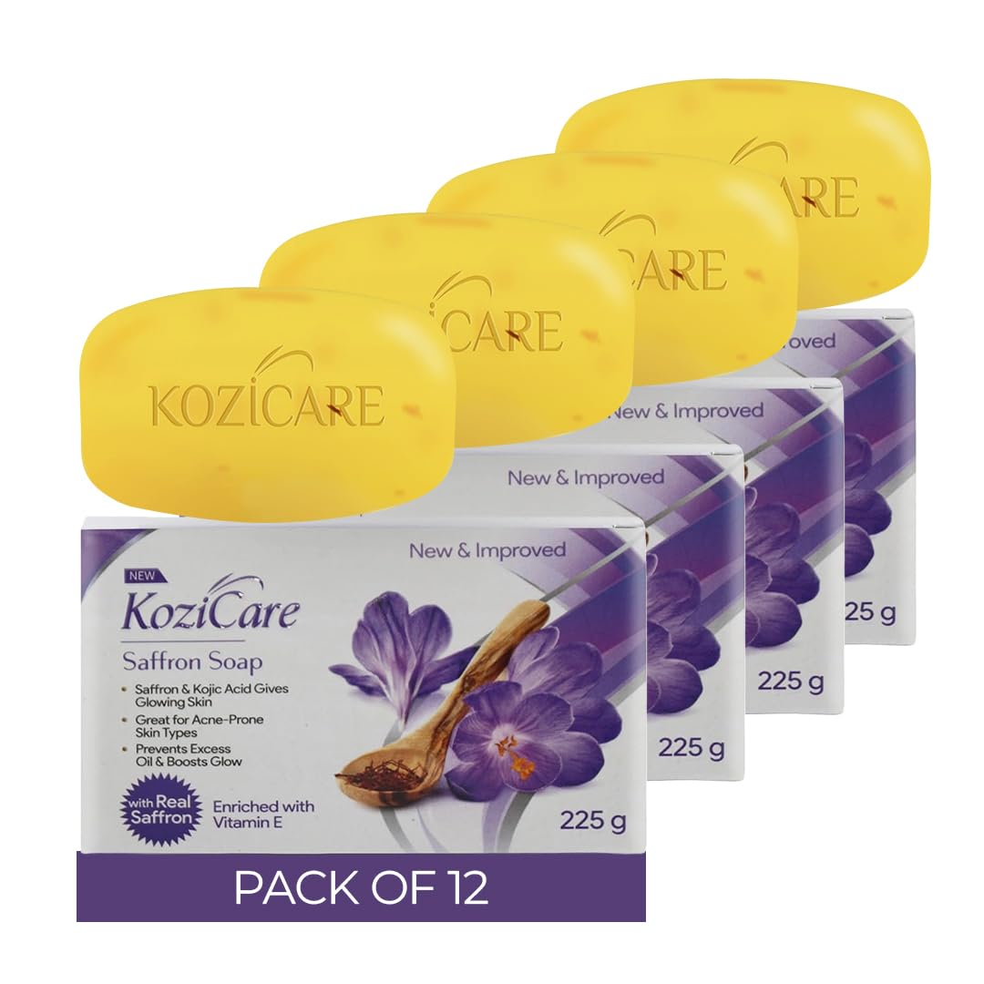 Kozicare Saffron Soap | Skin Brightening & Dark Spot Remover | Real Saffron, Olive Oil, and Kojic Acid Formula | For Face & Body | Smooth, Acne, Scars, Uneven Skin Tone | - 75gm (Pack of 12)