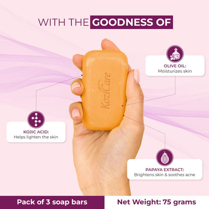 Kozicare Papaya Soap | Dark Spot Remover & Glowing Skin | Kojic Acid, Olive Oil & Papaya Extract - Pack of 6 | Moisturizing for Face & Body | Natural Brightening Papaya Soap for Men & Women