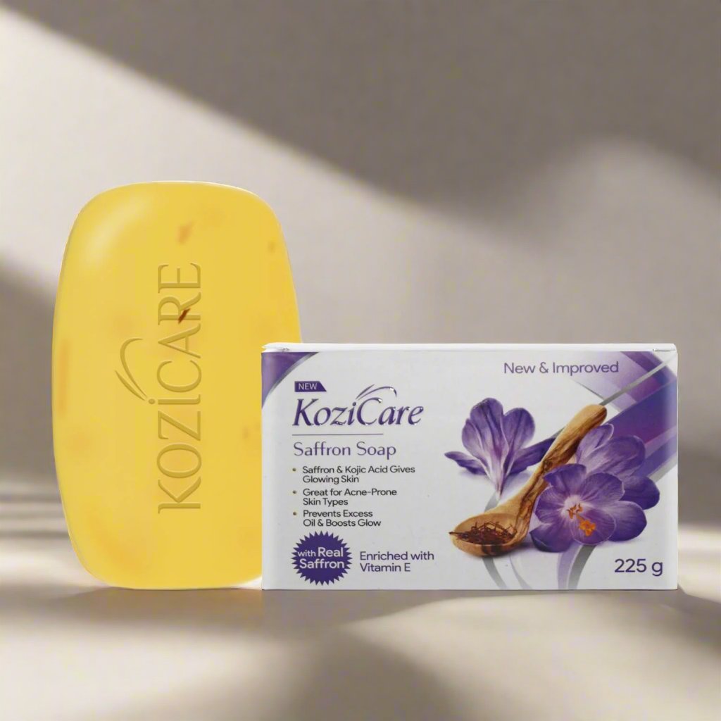 Kozicare Saffron Soap | Skin Brightening & Dark Spot Remover | Real Saffron, Olive Oil, and Kojic Acid Formula | For Face & Body | Smooth, Acne, Scars, Uneven Skin Tone | Paraben Free, Sulphate Free, No Artificial Colors & Fragrance -75gm (Pack of 3)