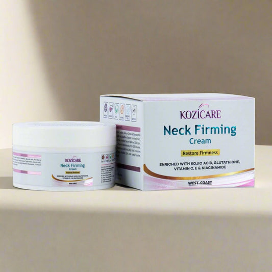 Kozicare Neck Firming Cream with 0.01% Glutathione, 2% Vitamin C, 0.01% Vitamin E, 1% Niacinamide, 1% Kojic Acid | Helps Tightening & Firming the Skin | Reduces Wrinkles and Sagging Skin |Nourishes & Heals the Skin-50gm