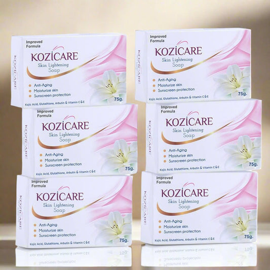 Kozicare Skin Lightening Soap - Pack of 6 | Enriched with Kojic Acid & Vitamin C Sabun Soap | Anti-Aging & Sun Protection | Glowing Skin | Moisturizing Bath Soap for Men & Women