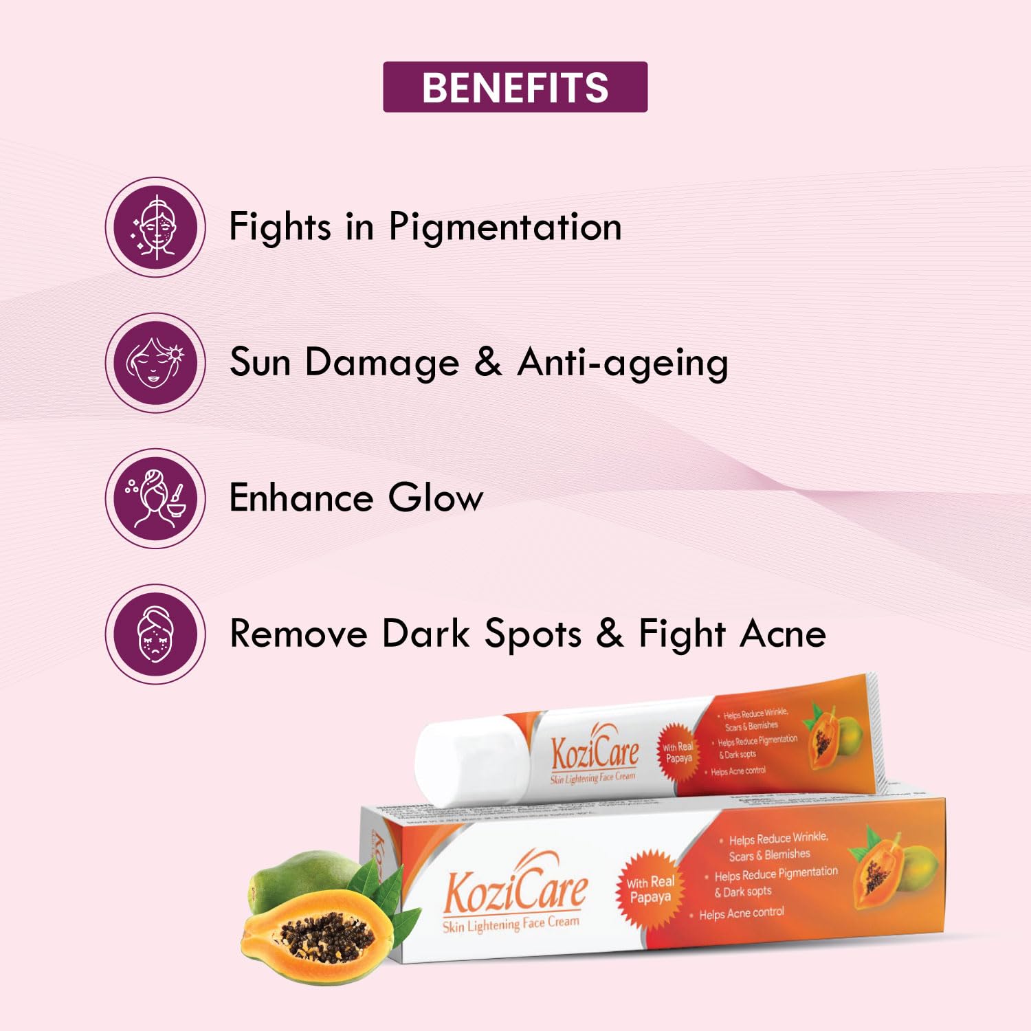 Kozicare Skin Lightening Brightening Papaya Face Cream Lotion with Pap